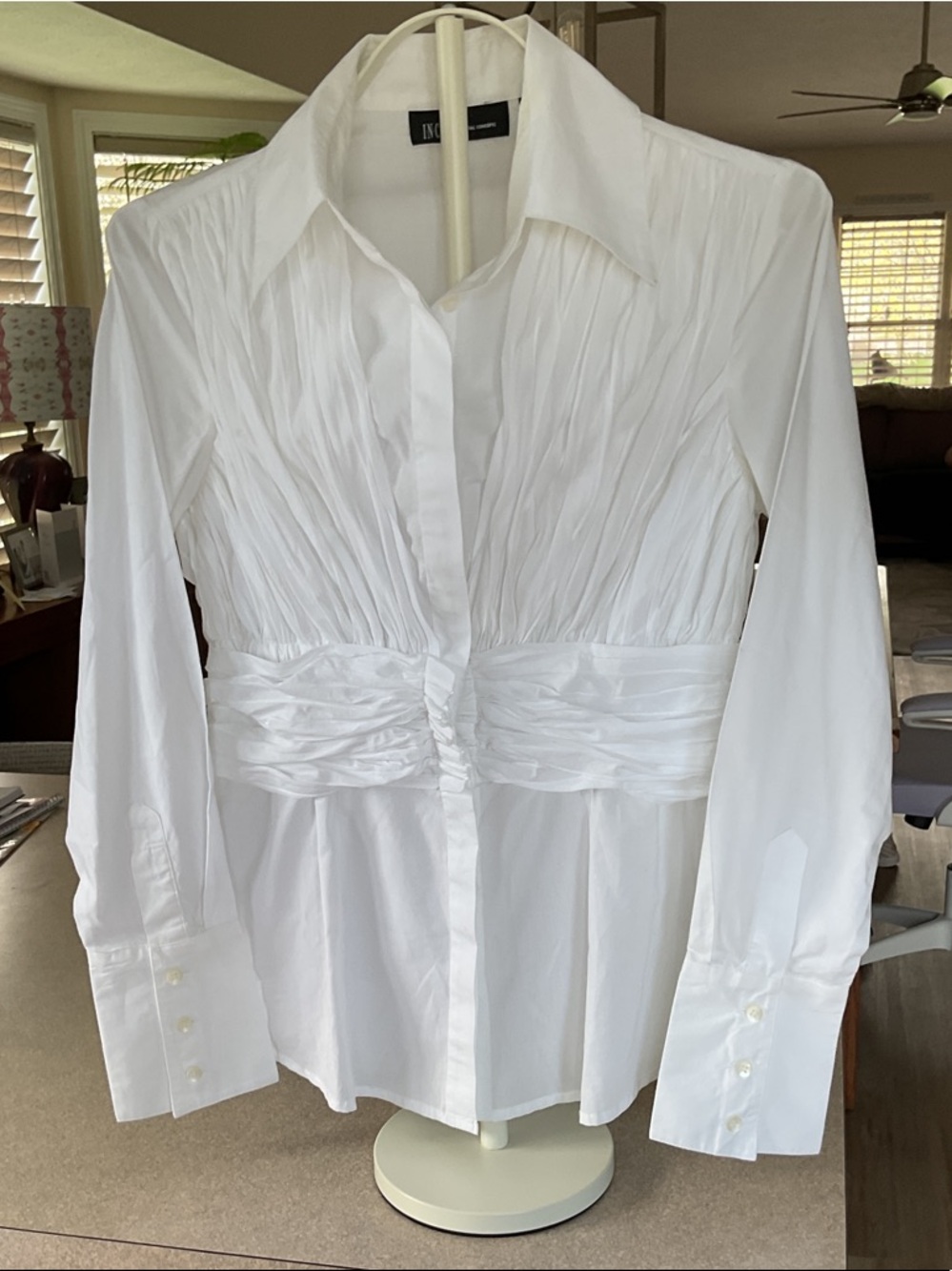 INC International Concepts White Collared Button Shirt - Picture 3 of 4